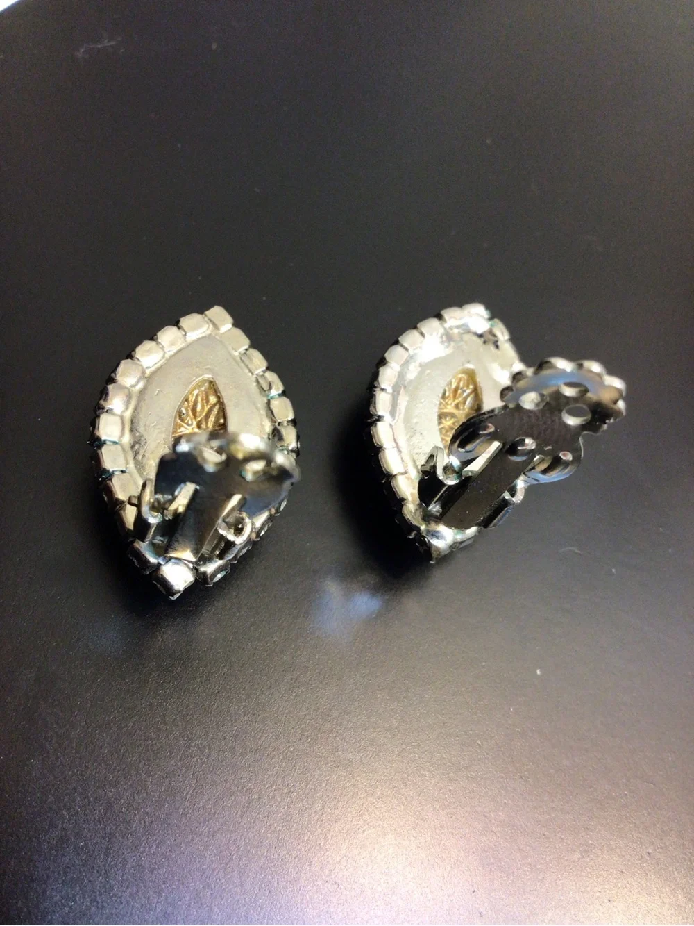 Vintage Mid-century Clip-on Earrings Blue Navette Stones Clear Rhinestones